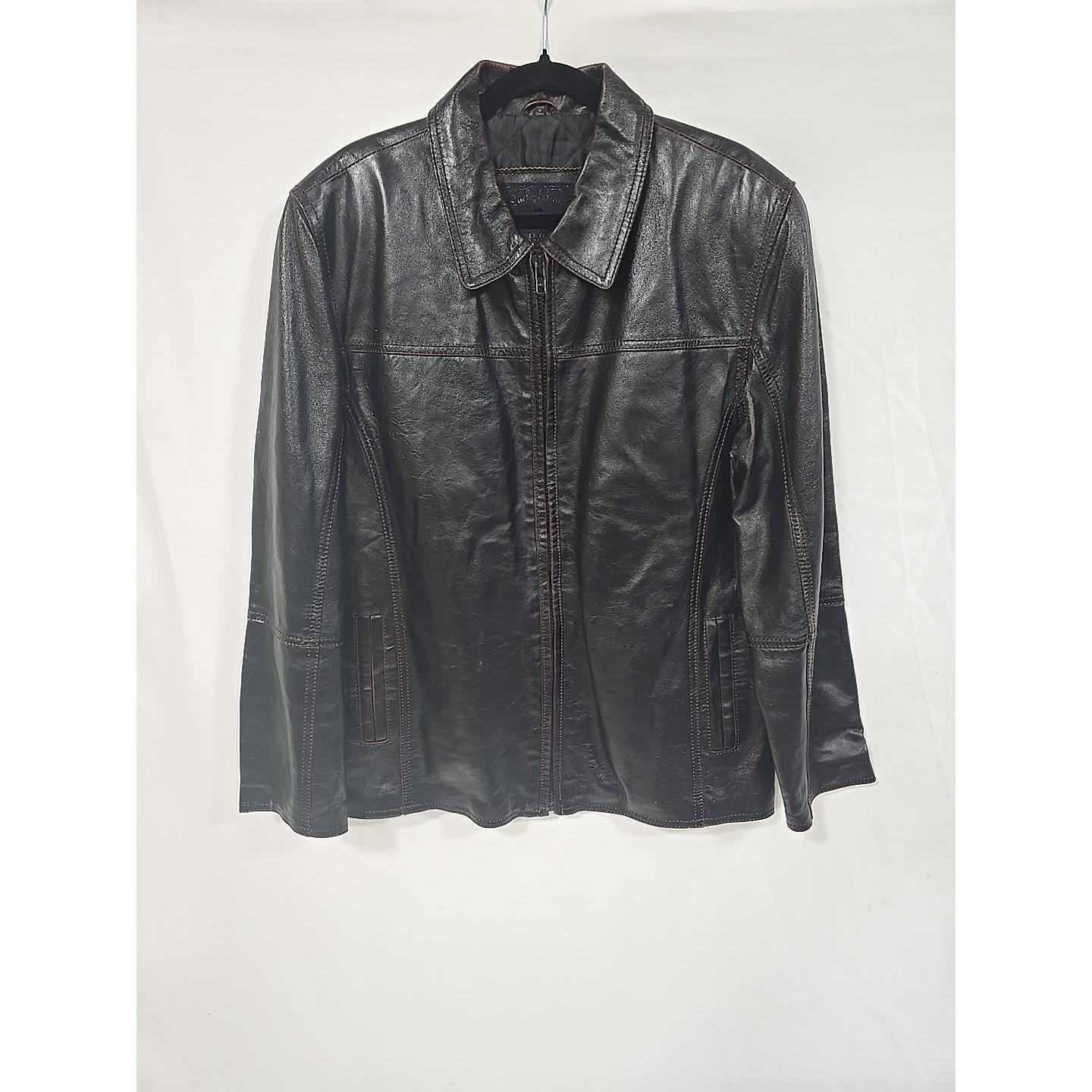 Vtg Lucky Brand Dungarees Men M Leather Patina Classic Trucker Jacket Weathered